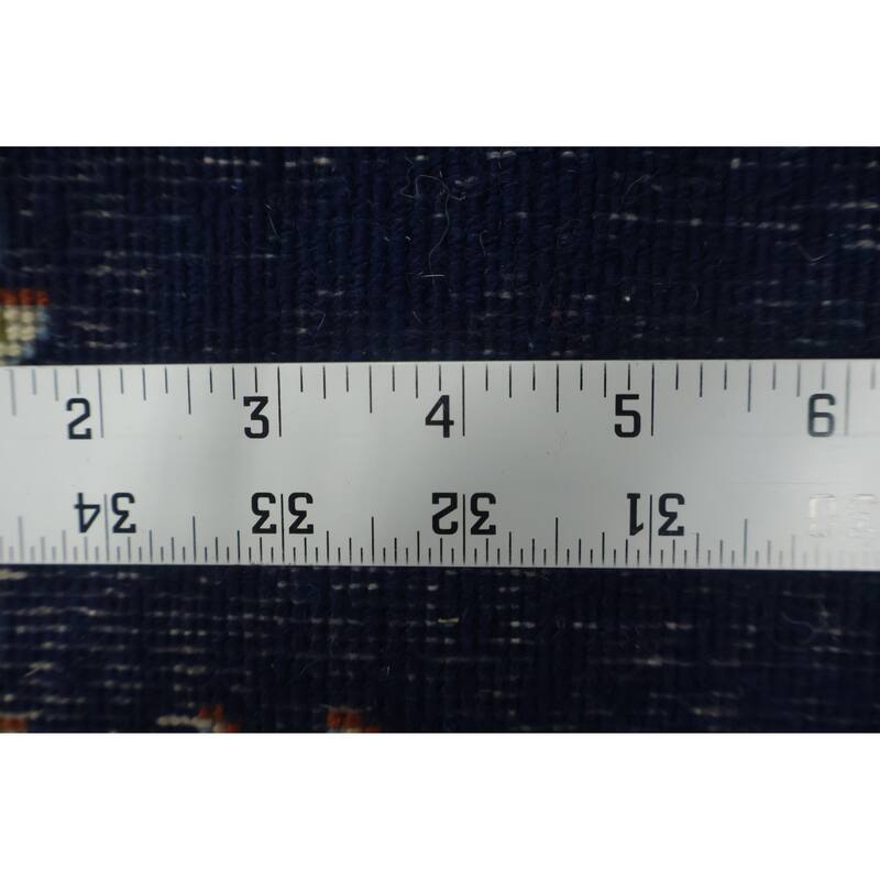 Hand Knotted Oriental 100% Wool Carpet Traditional Floral Navy Blue & Blues Kerman Runner Rug - 9' 10'' X 2' 5''