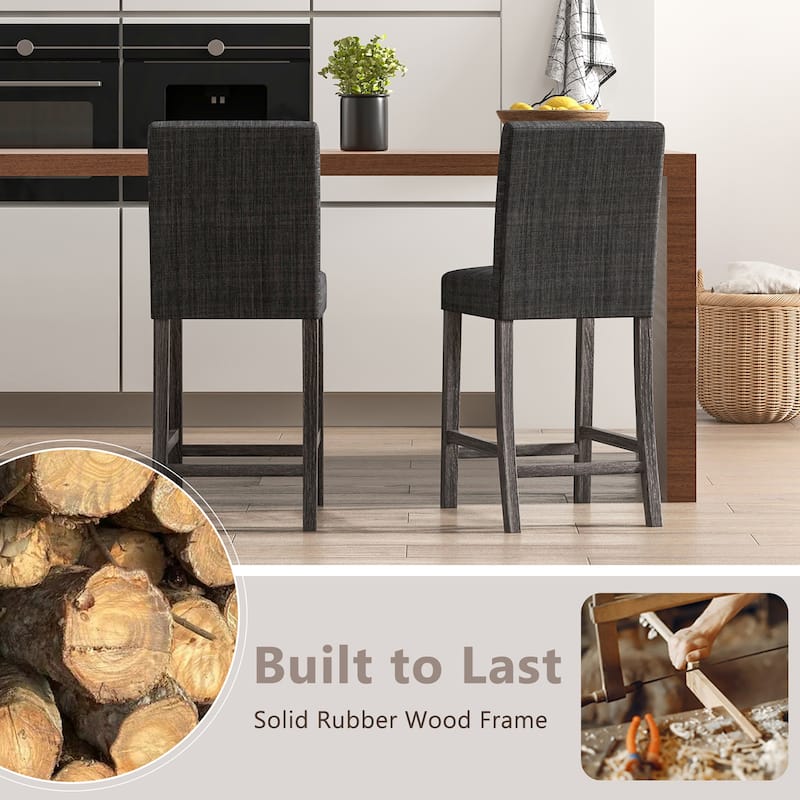 Gymax 2PCS 24.5'' Counter Height Bar Stools Modern Fabric Upholstered