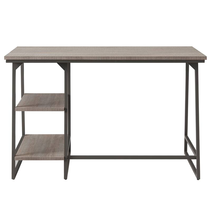 Home Office Desk with Stepped Shelf - Wood & Iron Desk, 48" L x 24" W