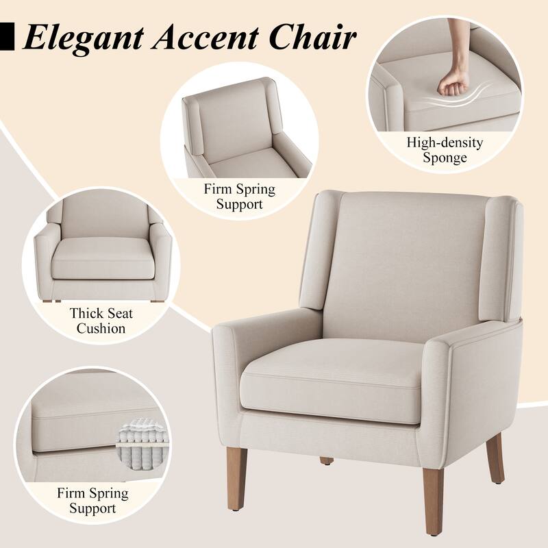Mid-Century Linen Wing Chair - Tailored Channel Tufting & Walnut Tapered Legs, Compact Accent for Reading Nooks