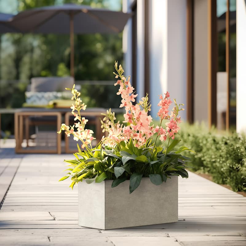 Tall Concrete Rectangle Plant Boxes / Large Indoor and Outdoor Flower Planters - 12 Inch High - Light Gray