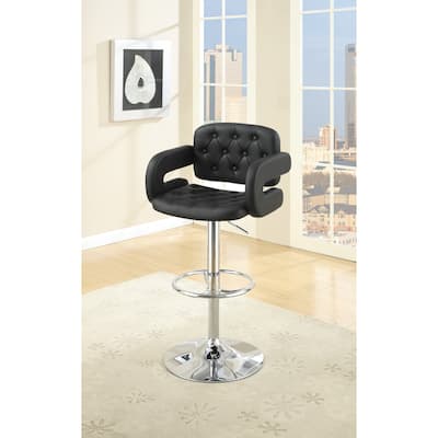 Modern Bar Stool with Quilted Leather Tufted Upholstery, Adjustable Height Swivel Seat, Metal Base for Dining Room and Bar