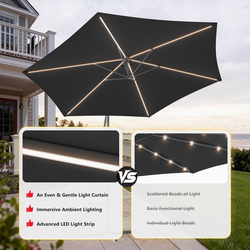 Outdoor 10FT LED lighted Patio Offset umbrella for Garden