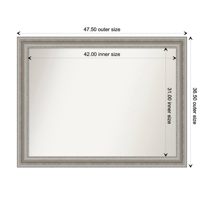 Parlor Silver Framed Non-Beveled Custom Wall Mirror, Bathroom Vanity Mirror - Outer Size: 47.5 x 36.5