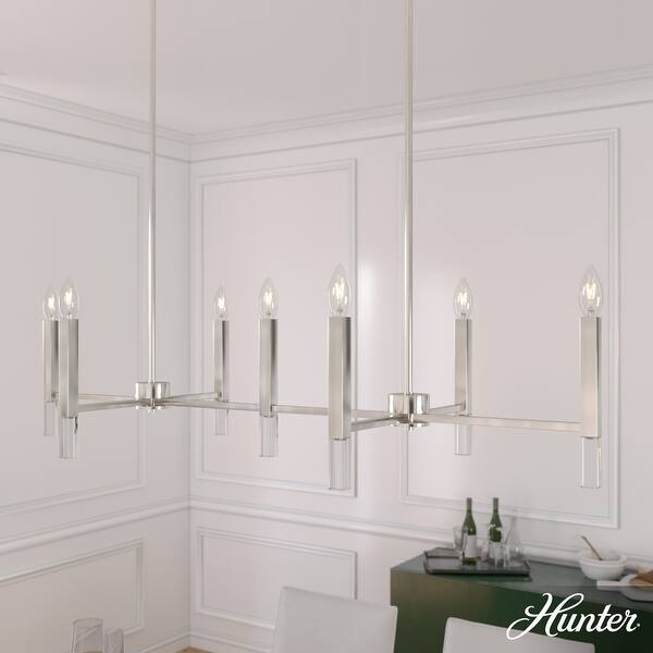 slide 2 of 16, Hunter Sunjai Candle Chandelier - Entry, Kitchen Island, Dining Room, Living Room - Geometric, Glam, Contemporary 7-Light Linear - Brushed Nickel