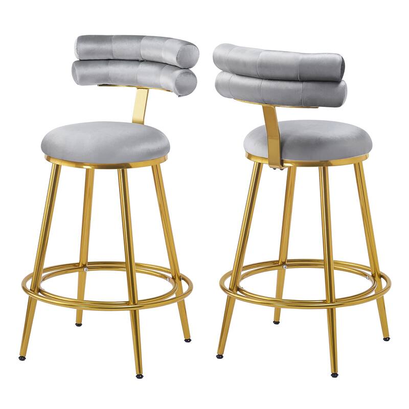 Roomfitters 27.65'' Velvet Counter Stools, Set of 2 Modern Bar Height Chairs with Iron Frame, Soft Backrest and Footrest