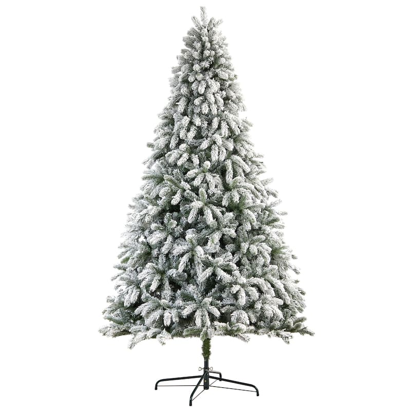 9ft Flocked Christmas Tree, Slim Pencil Artificial Tree with Lights, Holiday Decor - White - 108