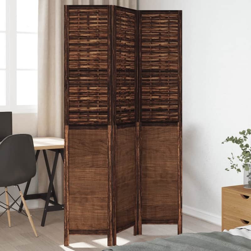 vidaXL Room Divider Privacy Screen Living Room Dark Brown Solid Wood Paulownia - 15.7" x 78.7" - Dark brown 3 panels