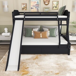 Twin over Full Size Upholstery Bunk Bed with Two Drawers - Bed Bath ...