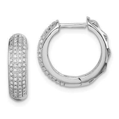 Curata 925 Sterling Silver Open back Diamond Hinged Hoop Earrings - 16x18mm Wide 5mm Thick