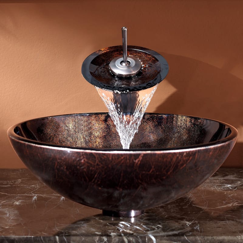 Kraus 16-1/2" Pluto Glass Vessel Bathroom Sink - Includes Pop-Up Drain