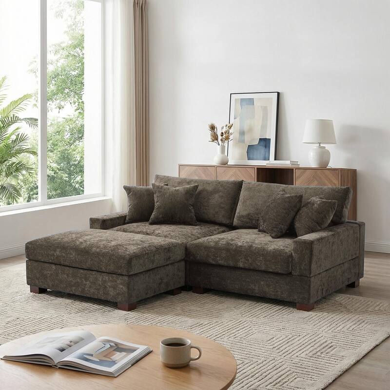 Modern Oversized Chenille Modular Sectional Sofa with Ottoman