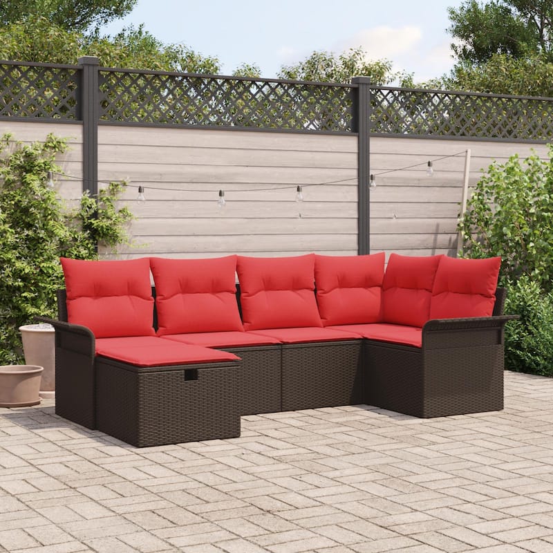 vidaXL 6/7 Piece Garden Sofa Set with Cushions - 95.5×52.2×27.2 - Brown and Red