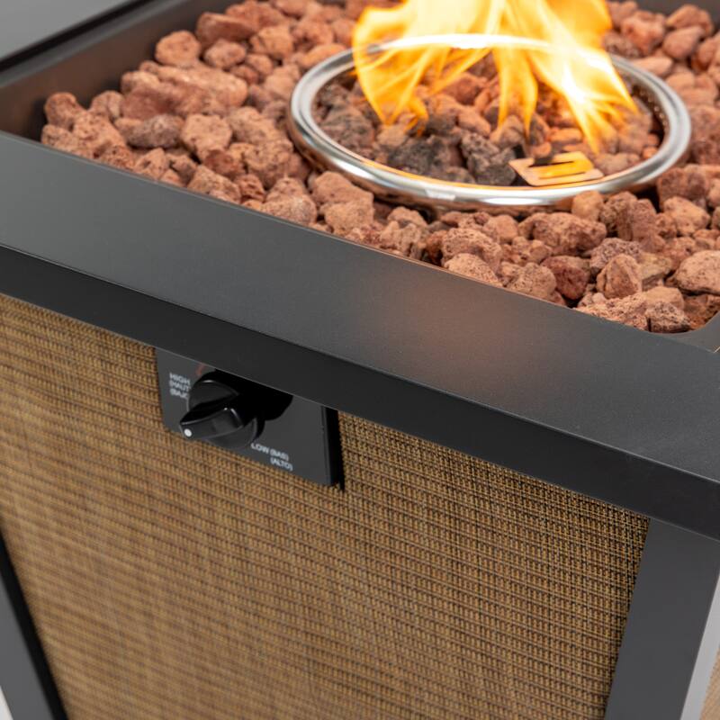 GDFStudio - Modern Outdoor 28" Propane Gas Fire Pit Table with Hidden Tank Storage & Removable Steel Lid, Cover Included