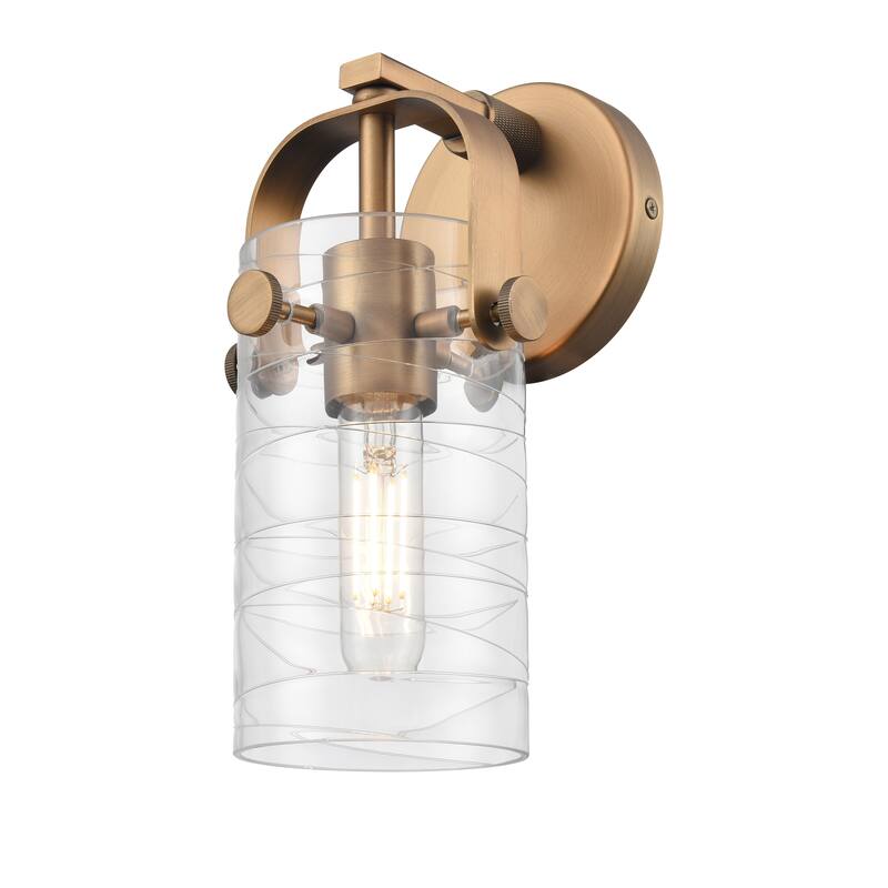 Innovations Lighting Pilaster II Cylinder - 1 Light 7" Wall-Mounted Sconce - Deco Swirl/Brushed Brass