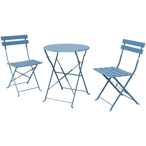 Steel Patio Bistro Set, Folding Outdoor Patio Furniture Sets, 3 Piece Patio Set of Foldble Patio Table and Chairs