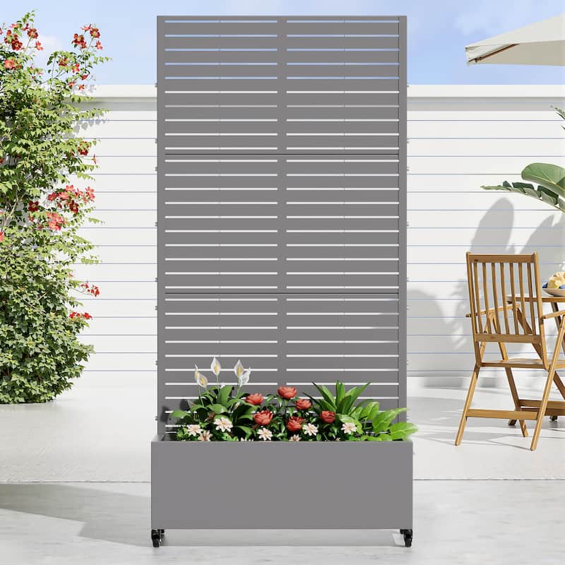 Metal Movable Planter Box with Trellis Privacy Screen Planter Box with Lockable Wheels - 72"x35"