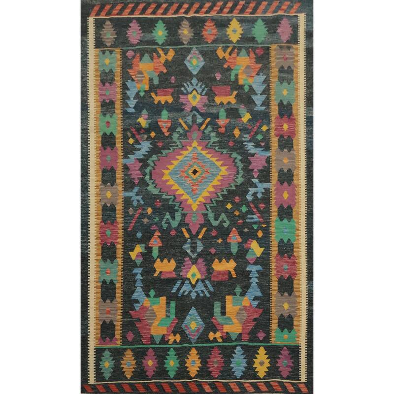 Hand Woven Oriental 100% Wool Carpet Southwestern Tribal Multi-Colored Kilim Area Rug - 9' 10'' X 6' 3''