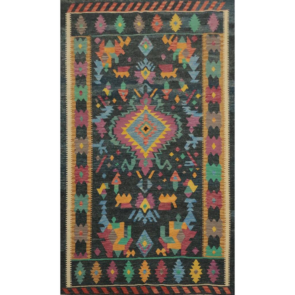 Hand Woven Oriental 100% Wool Carpet Southwestern Tribal Multi-Colored Kilim Area Rug - 9' 10'' X 6' 3''