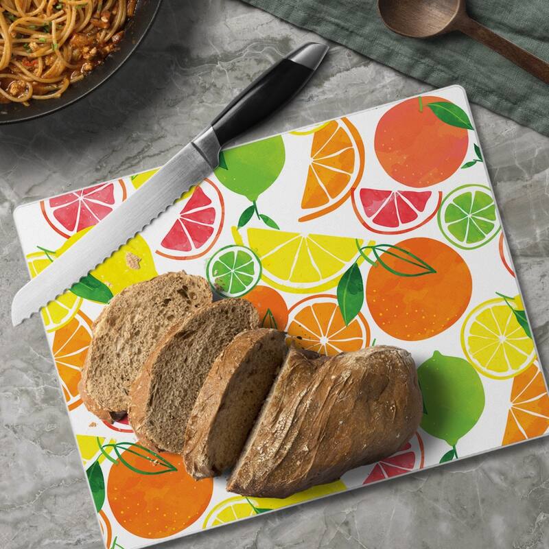 Fruity Summer 3mm Heat Tolerant Tempered Glass Cutting Board 10” x 8” Manufactured in the USA Dishwasher Safe - Multi