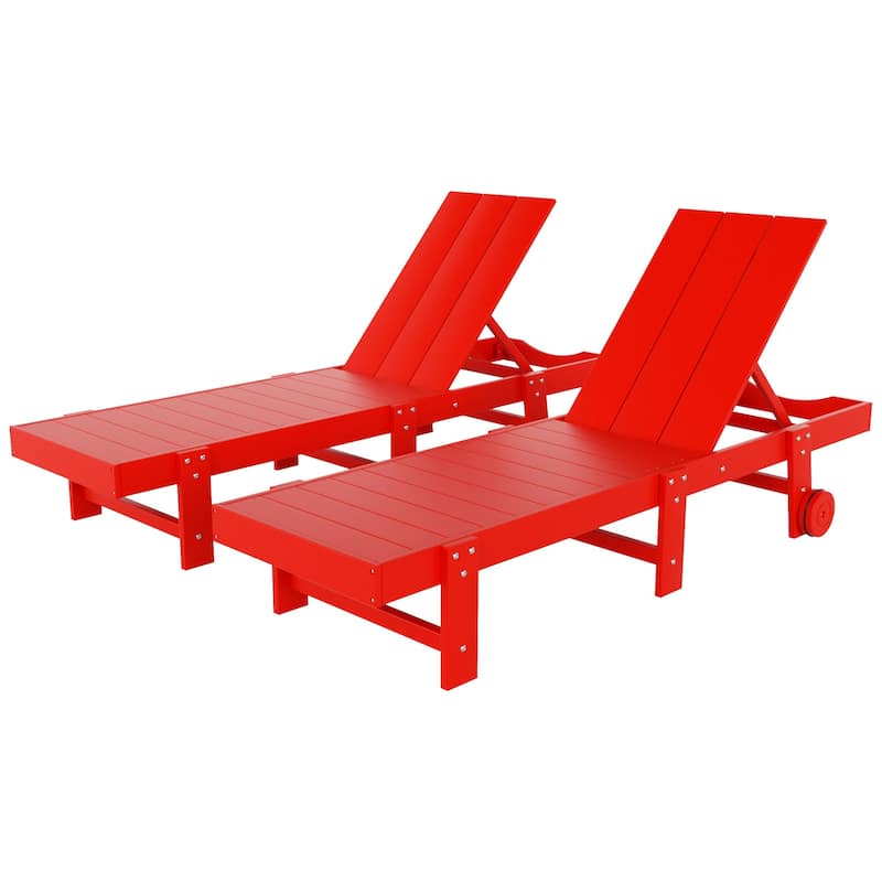Shoreside Modern Poly Eco-Friendly All Weather Reclining Chaise Lounge With Wheels (Set Of 2)