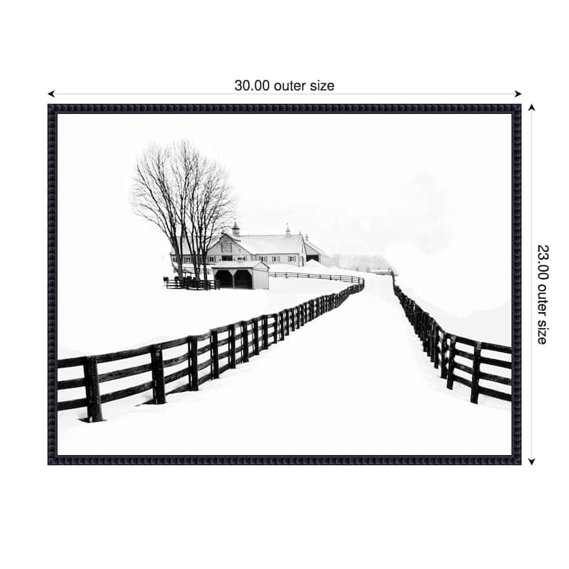 Winter Horse Barn by Jasmine (30 x 23 in.), Framed Canvas Wall Art Print - Sylvie Beaded Black