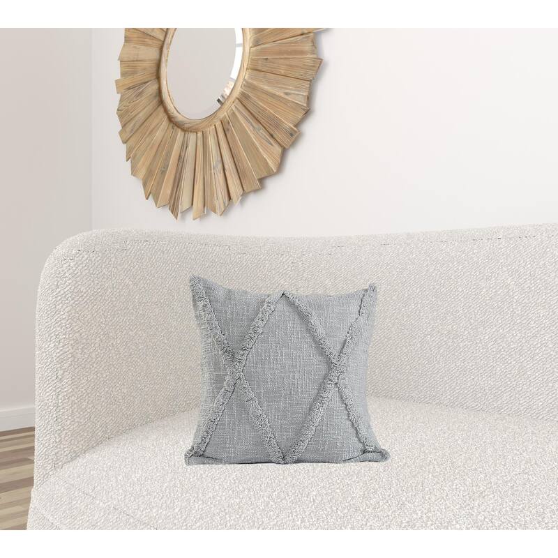 HomeRoots 18" X 18" Light Gray 100% Cotton Geometric Zippered Pillow