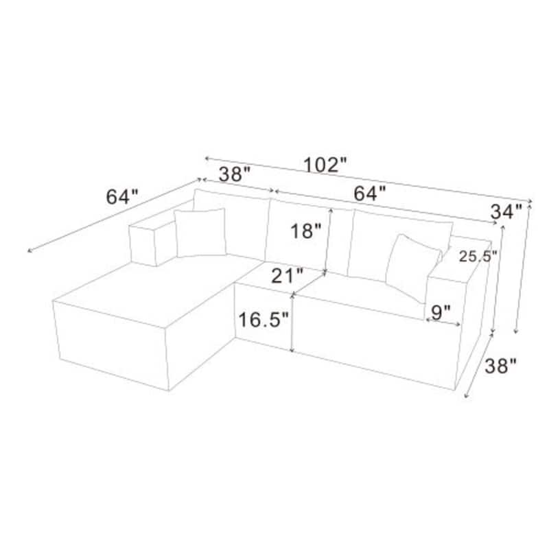 Modern L-Shaped Cloud Modular Sectional Sofa with Chaise Lounge
