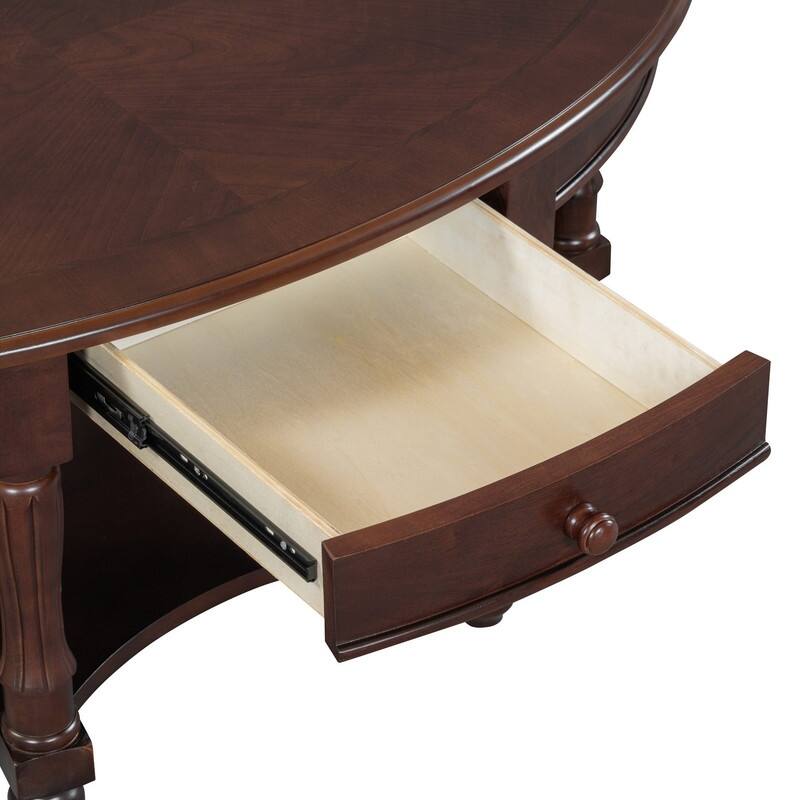Vintage 45" Oval Coffee Table with Drawer and Storage Shelf, Elegant French Country Living Room Accent Table