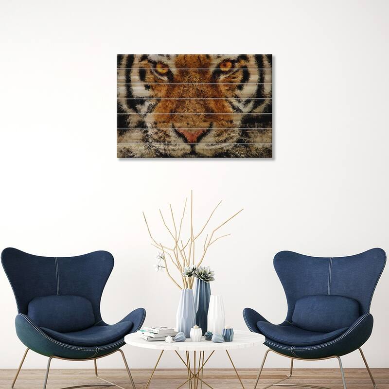 Animal Art - Tiger Print On Wood by Diego Tirigall - Multi-Color