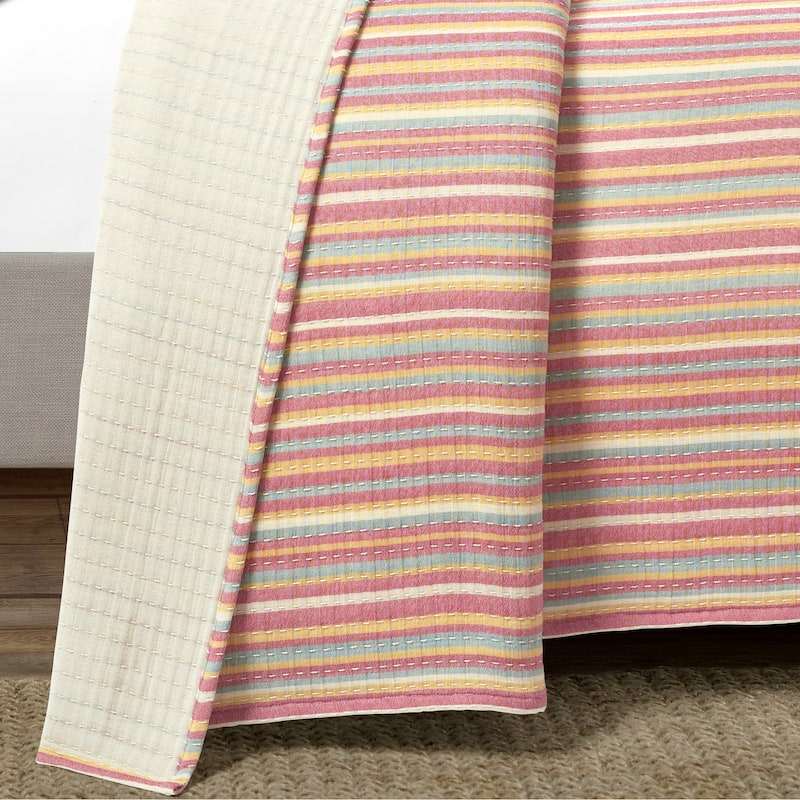 Lush Decor Tracy Stripe Pick Stitch Kantha Yarn Dyed Cotton Woven 3 Piece Quilt/Coverlet Set
