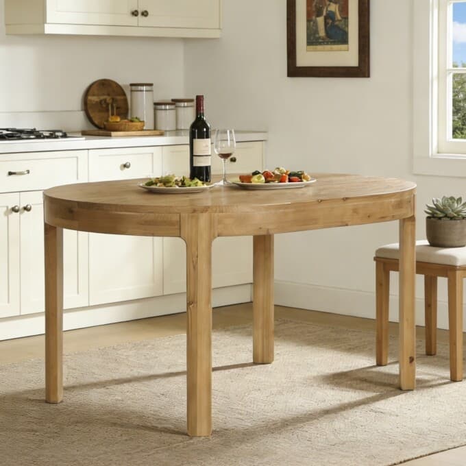 55.11" Solid Wood Dining Room Table, Rustic Oval Kitchen Table for 4-6