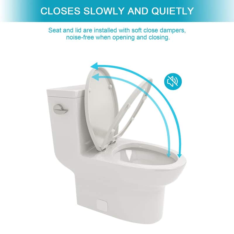 1-piece 1.28 GPF Single Flush Elongated Toilet in White Seat Included - 30" x 16" x 29"