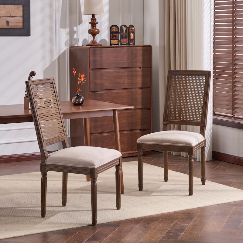 Christopher Knight Home - French Country Dining Chairs Set with Elegant Cane Backrest & Upholstered Seats with Fluted Legs