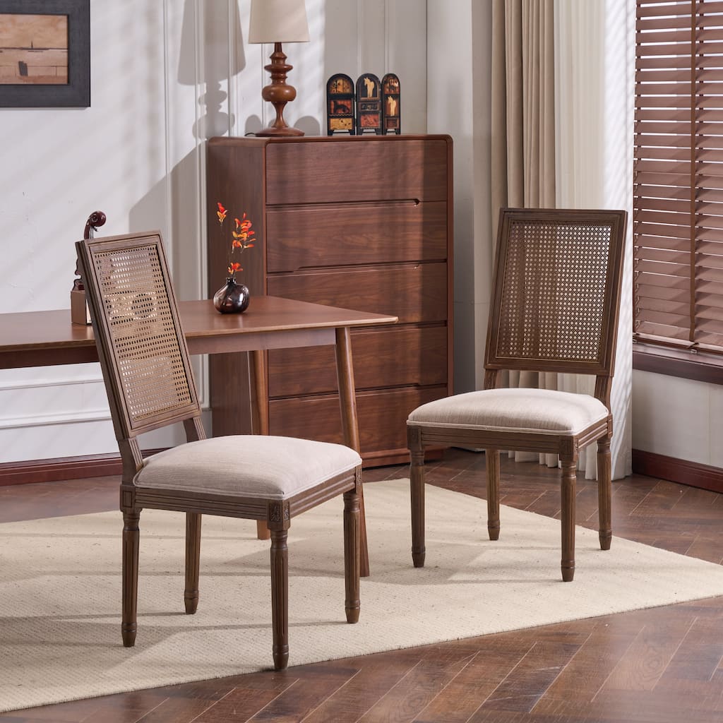 Christopher Knight Home - French Country Dining Chairs Set with Elegant Cane Backrest & Upholstered Seats with Fluted Legs