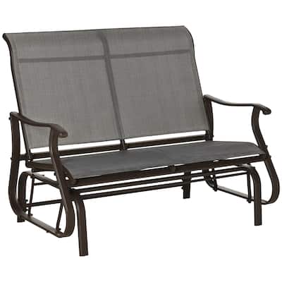 2-Person Outdoor Glider Bench，Patio Glider Loveseat Chair with Powder Coated Steel Frame，2 Seats Porch Rocking Glider