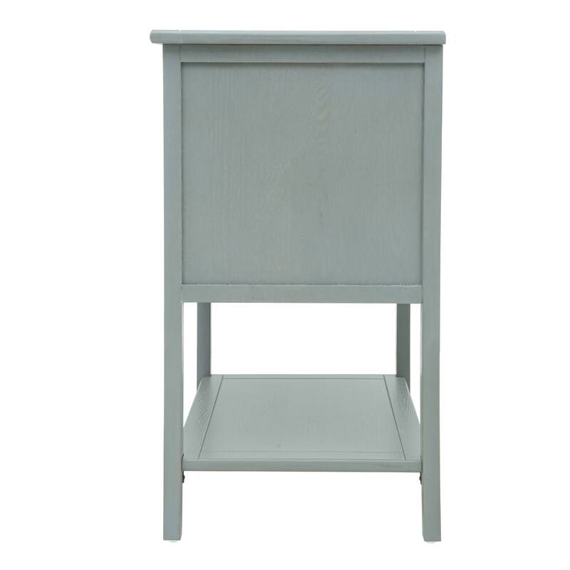 Roomfitters 2 Drawer Side Table, Wooden Nightstand End Table with Storage for Bedroom, Living Room, Light Grey