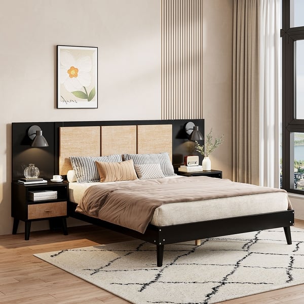 Queen Platform Bed Frame with Built-i...