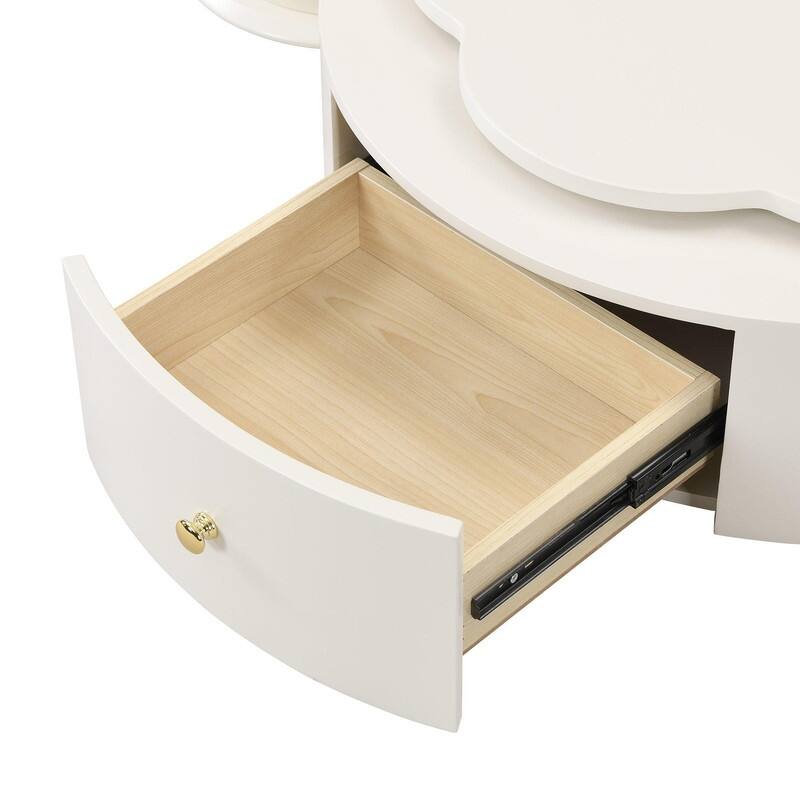Modern Round Coffee Table Set of 2 with Rotatable Floral Top and Two Functional Drawers for Living Room