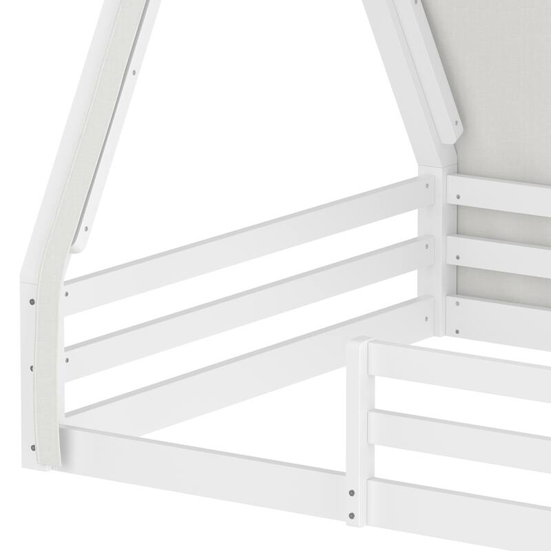 House Floor Bed with Tent and Light Montessori Kids Wood Bed Frame