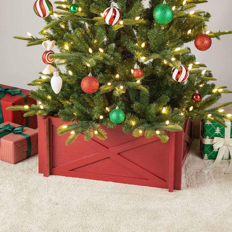 Glitzhome 22"L/26"L/32"L Handcrafted Wooden Christmas Tree Collars
