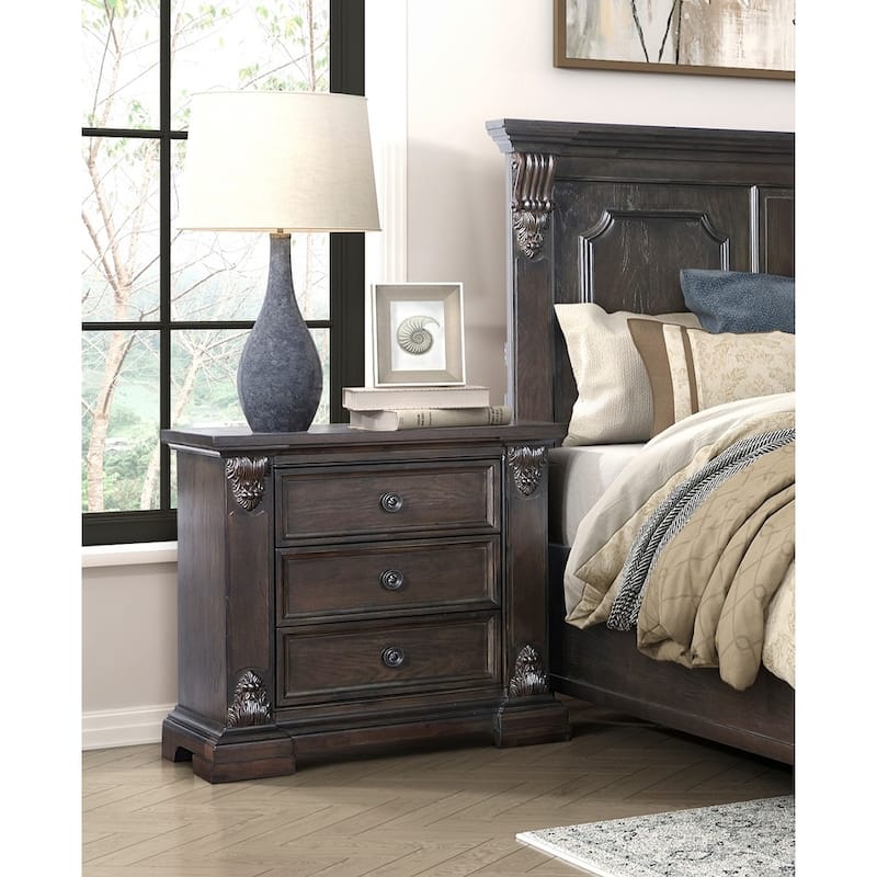 Elegant Design 3-Drawers Nightstand Traditional Vintage Bedroom Furniture 1pc - Espresso