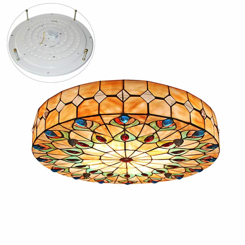 Classic Tiffany-style Flush Mount Ceiling Light with Pearls