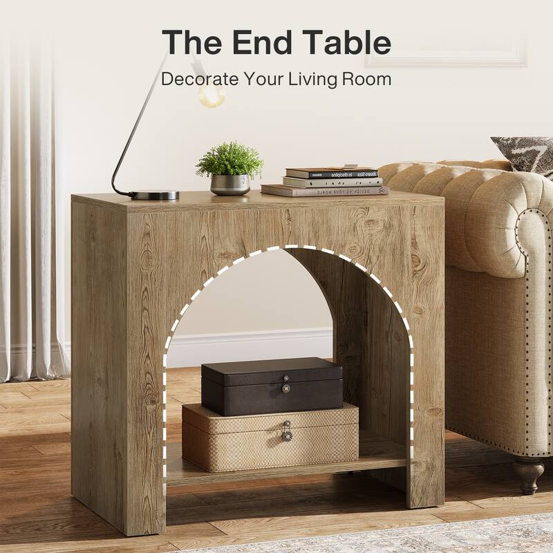 Farmhouse End Table for Living Room Large Side Table with Storage Sofa Table
