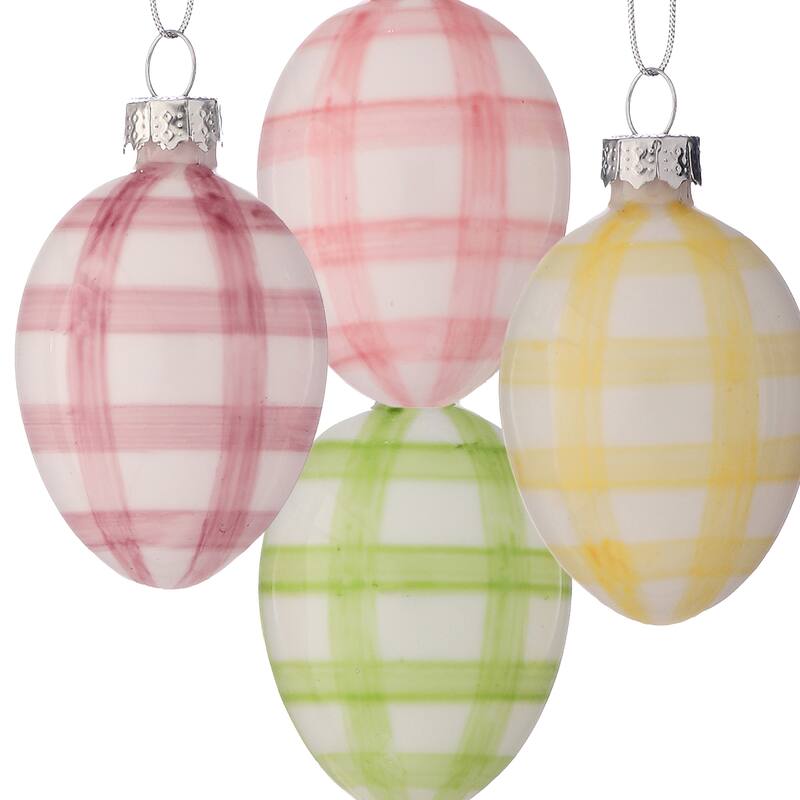 2" Glass Stripe Egg Ornament Box of 8