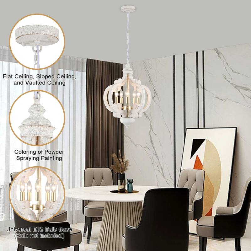 5-Light Country Wood Chandelier Light Fixture for Kitchen Island Dining Room