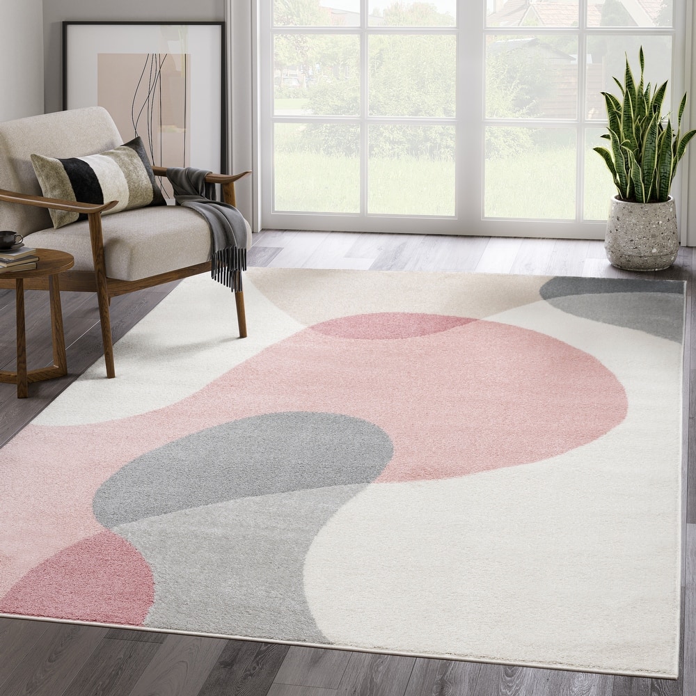 Abani Rugs Deco DEC120A Cream Pink Mid Century Area Rug