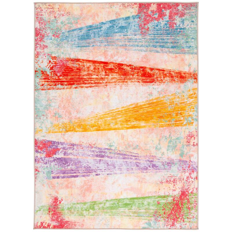 SAFAVIEH Paint Brush Machine Washable Slip Resistant Boushra Rug - 5'5" x 7'6" - Pink/Blue