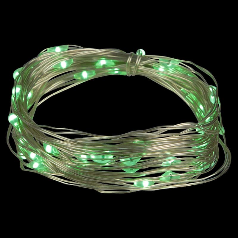 50-Count Micro Fairy Christmas Lights - 16ft - Green LED - Copper Wire