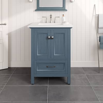 Britney 24 in. Ash Blue Single Sink Bath Vanity with Carrara Quartz Top and Undermount Porcelain Sink - 24"